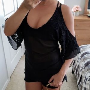 Sheer cold shoulder blouse